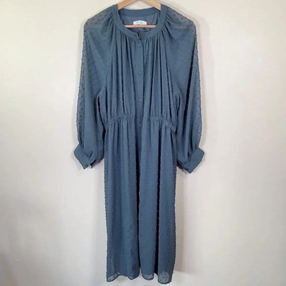 Oak + Fort Swissdot Midi Dark Turquoise Dress - Picture 5 of 15